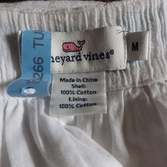 Vineyard Vines Cotton Blouse/Peasant Style/ White Cotton/ Aqua Embroidery/ M - Picture 6 of 8